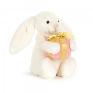 Lapin Jellycat Peluche Bashful Bunny with Present,18cm x 9cm x 8cm Blanche | 51487-EZJC