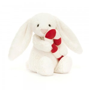Lapin Jellycat Peluche Bashful Bunny with Candy Cane,7.1in x 3.5in x 3.1in Blanche | 57902-IHOM