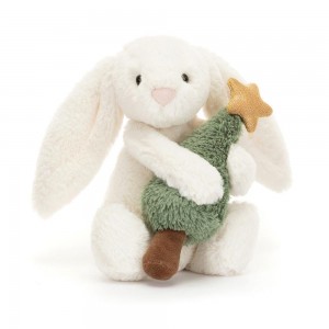 Lapin Jellycat Peluche Bashful Bunny with Christmas Tree,7.1in x 3.5in x 3.1in Blanche | 13972-FVAZ