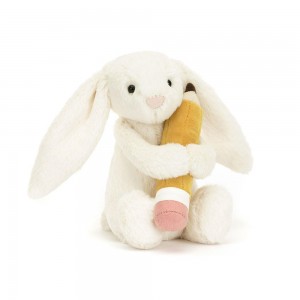 Lapin Jellycat Peluche Bashful Bunny with Pencil,7.1in x 3.5in x 3.1in Blanche | 17258-XKCR