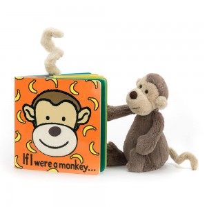 Livres Jellycat If I Were A Monkey and Bashful Monkey Small, Marron | 13894-QSAL