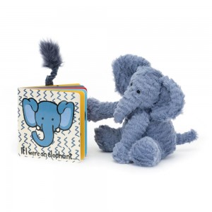 Livres Jellycat If I Were An Elephant Board and Fuddlewuddle Elephant Medium Bleu | 12685-WTLJ