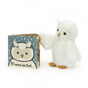 Livres Jellycat If I Were An Owl Board and Bashful Owl Medium Blanche | 87346-GYLJ
