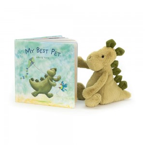 Livres Jellycat My Best Pet and Bashful Dino Medium Vert | 13965-WKFZ