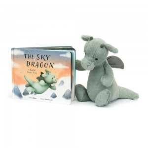 Livres Jellycat The Sky Dragon and Bashful Dragon Medium Vert | 97128-SIDF
