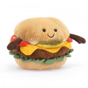 Nourriture Jellycat Peluche Amuseables Burger,12cm x 12cm x 11cm Marron | 23491-WIPS