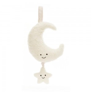 Peluche Bébé Jellycat Amuseables Moon Musical Pull,28cm x 15cm x 6cm Blanche | 90238-KNWZ