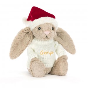Pulls Jellycat Bashful Christmas Bunny with Cream,31cm x 12cm x 9cm Beige | 25681-PBGT