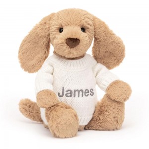 Pulls Jellycat Bashful Toffee Puppy with Cream,31cm x 12cm x 9cm Marron | 02974-LXFJ