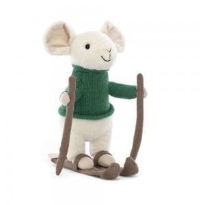 Woodland Jellycat Peluche Merry Mouse Skiing,19cm x 8cm x 15cm Blanche | 70139-ESJB
