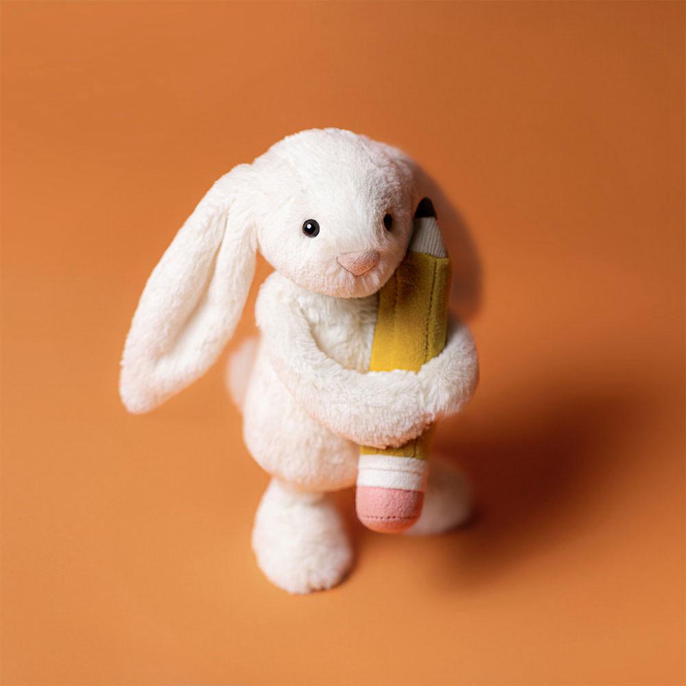 Cadeaux Pour Bébé Jellycat Peluche Bashful Bunny with Pencil,18cm x 9cm x 8cm Blanche | 10589-WTON