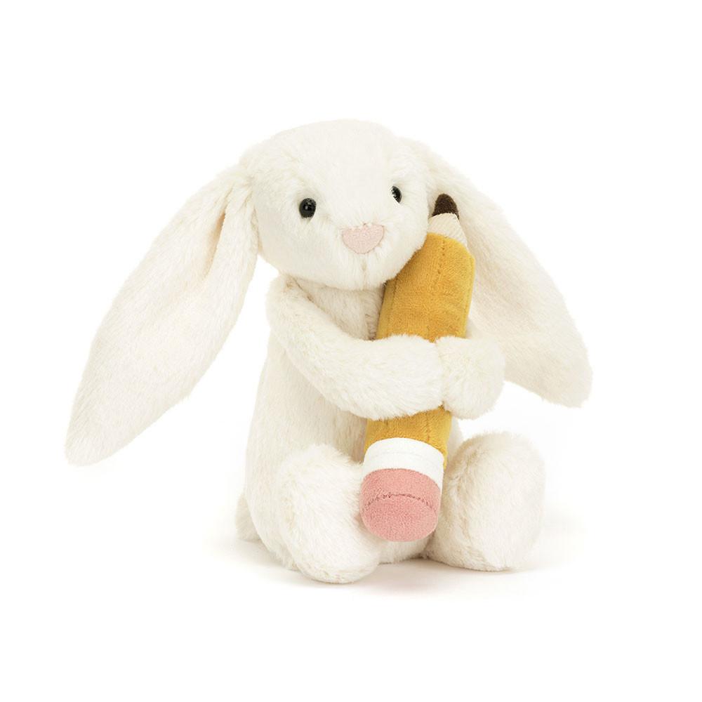 Cadeaux Pour Bébé Jellycat Peluche Bashful Bunny with Pencil,18cm x 9cm x 8cm Blanche | 10589-WTON