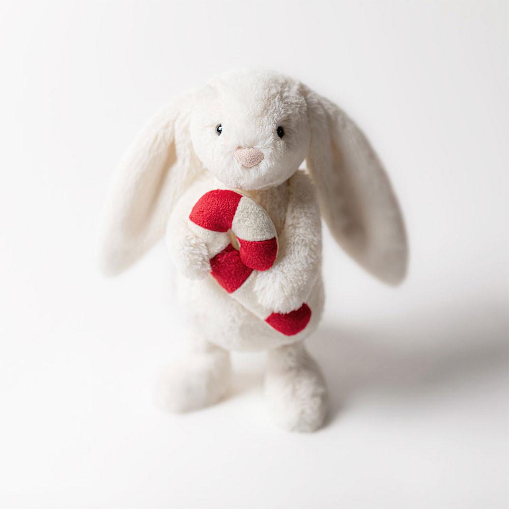 Lapin Jellycat Peluche Bashful Bunny with Candy Cane,7.1in x 3.5in x 3.1in Blanche | 57902-IHOM
