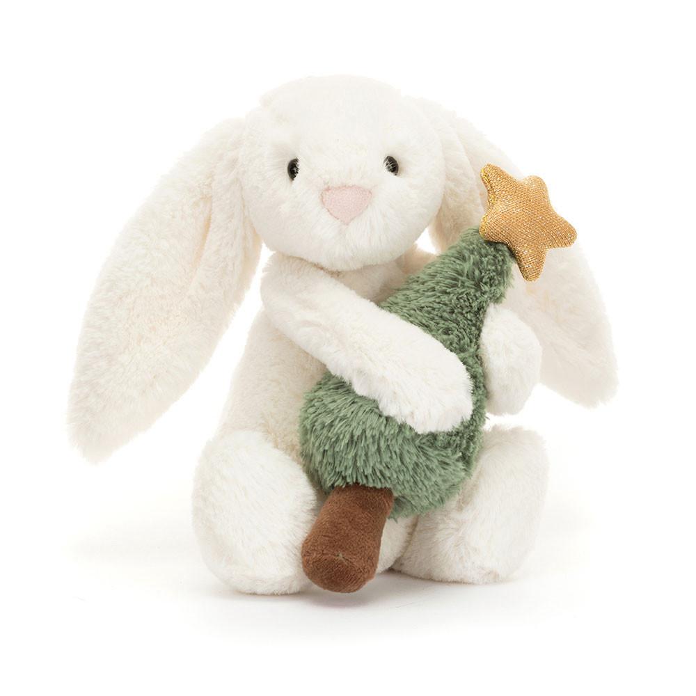 Lapin Jellycat Peluche Bashful Bunny with Christmas Tree,7.1in x 3.5in x 3.1in Blanche | 13972-FVAZ