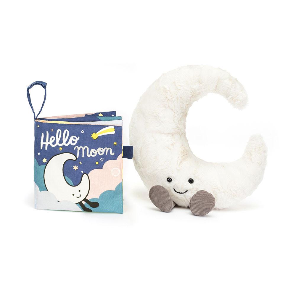 Livres Jellycat Hello Moon Fabric and Amuseables Moon Medium Blanche | 50431-IKJA