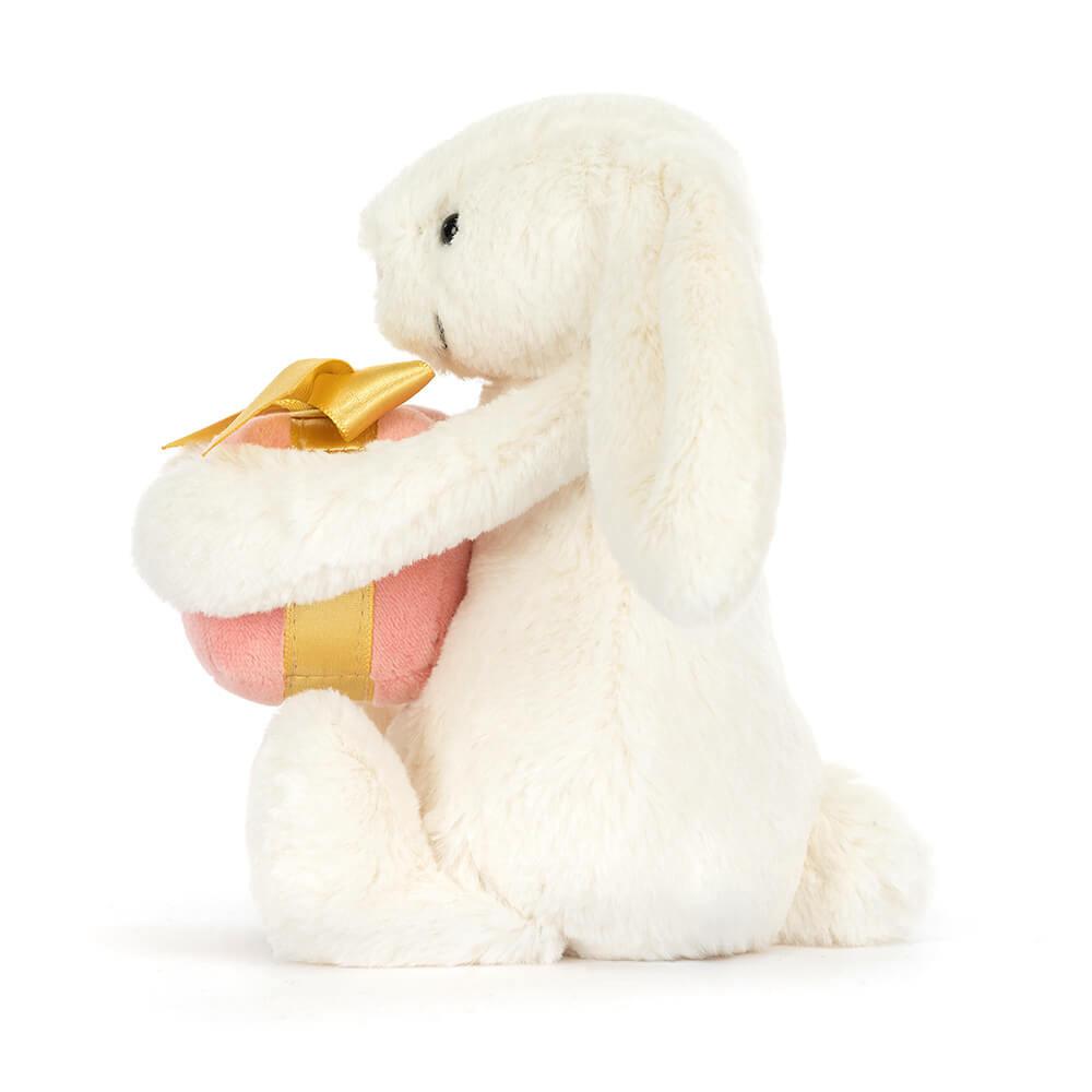 Mariage Et Anniversaire Jellycat Peluche Bashful Bunny with Present,18cm x 9cm x 8cm Blanche | 19734-VPIR