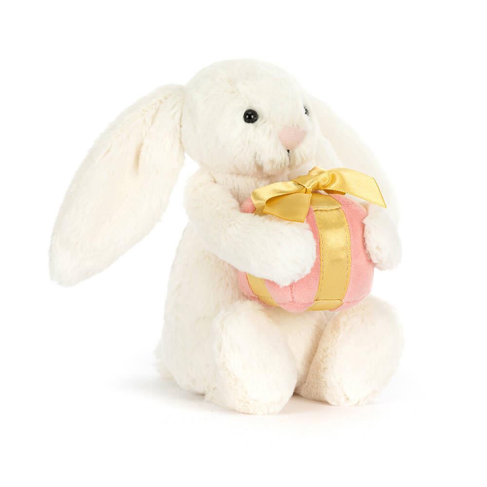 Mariage Et Anniversaire Jellycat Peluche Bashful Bunny with Present,18cm x 9cm x 8cm Blanche | 19734-VPIR