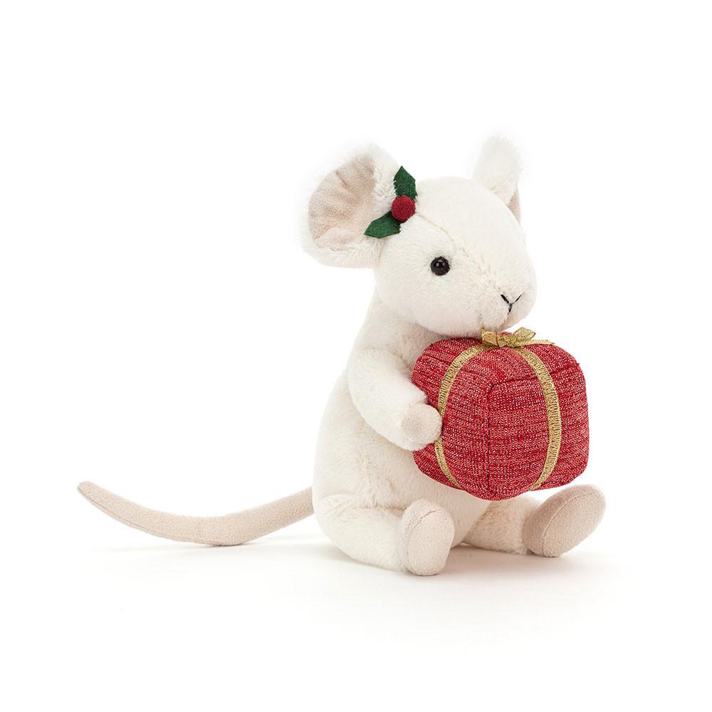 Woodland Jellycat Peluche Merry Mouse Present,18cm x 9cm x 7cm Blanche | 74238-MXCT