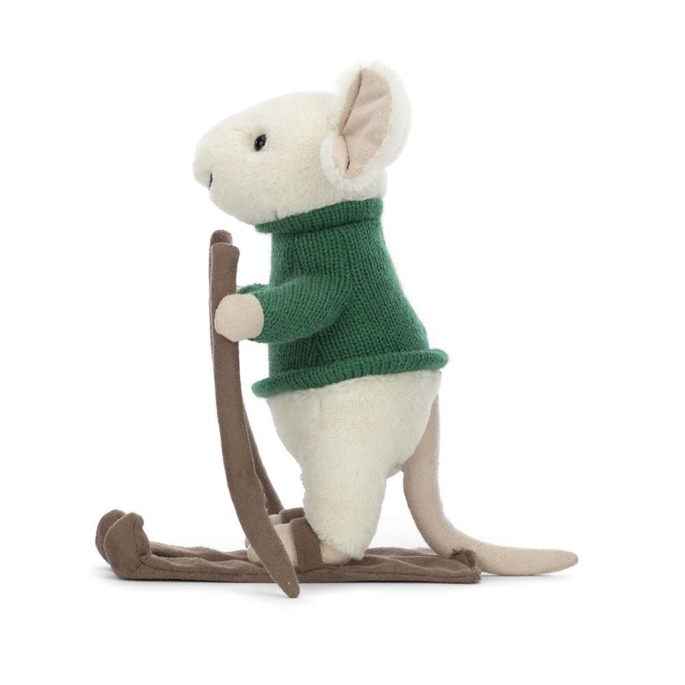 Woodland Jellycat Peluche Merry Mouse Skiing,19cm x 8cm x 15cm Blanche | 70139-ESJB